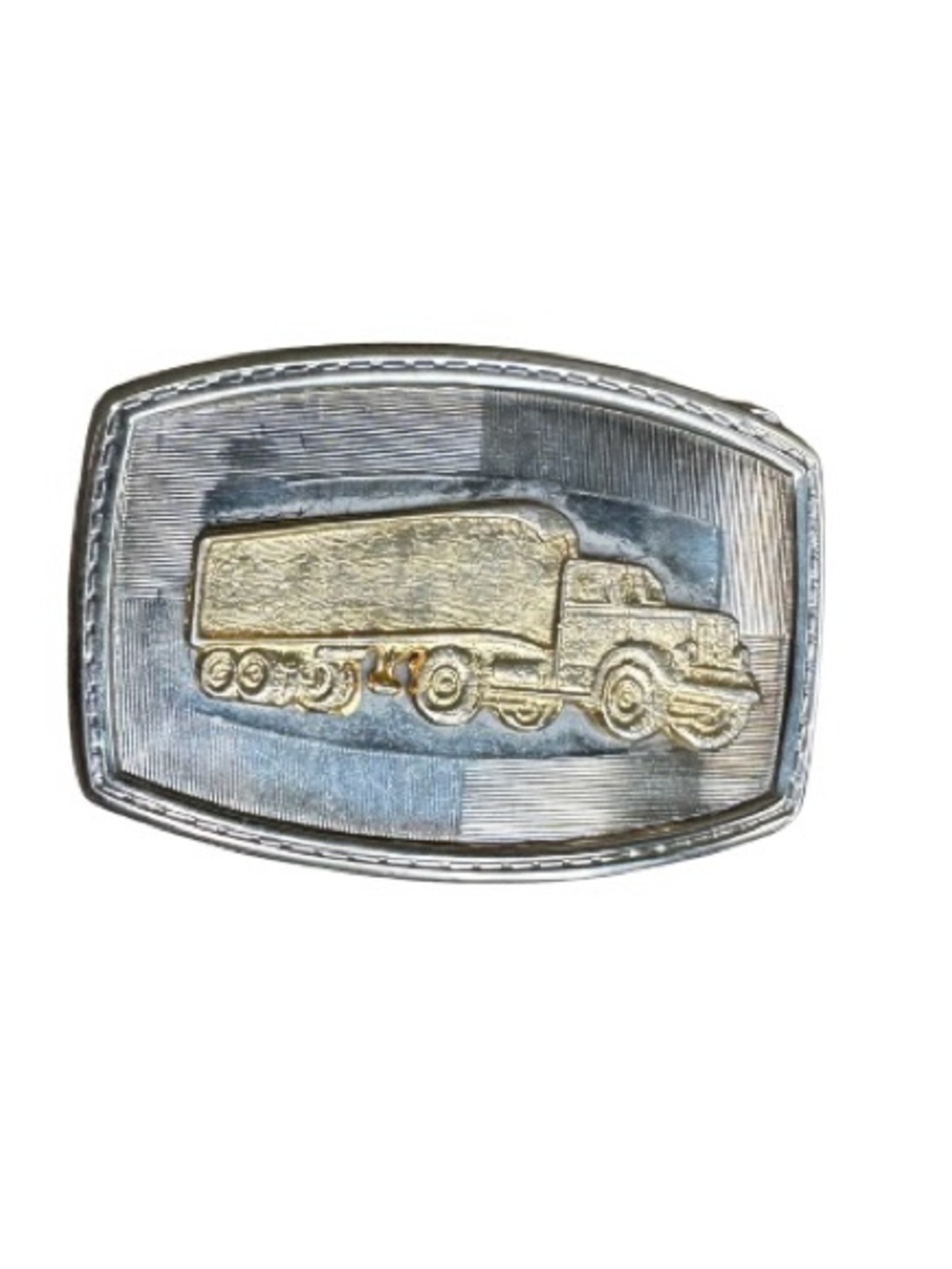 Vintage Truck and Trailer Belt Buckle Silver and Gold-tone